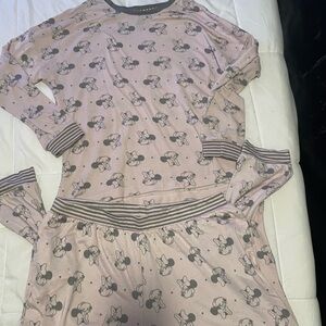 Disney Pink Minnie Mouse Long Sleeve Pajama Set with Gray Trim